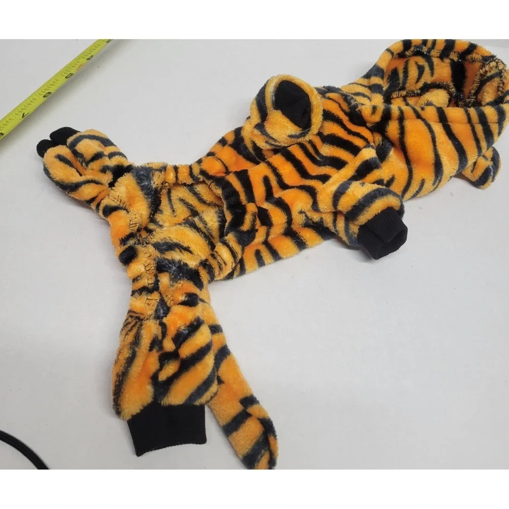 Tiger Pet‎ Costume Hooded Plush Striped Dog Cat Jumpsuit Orange Black XS